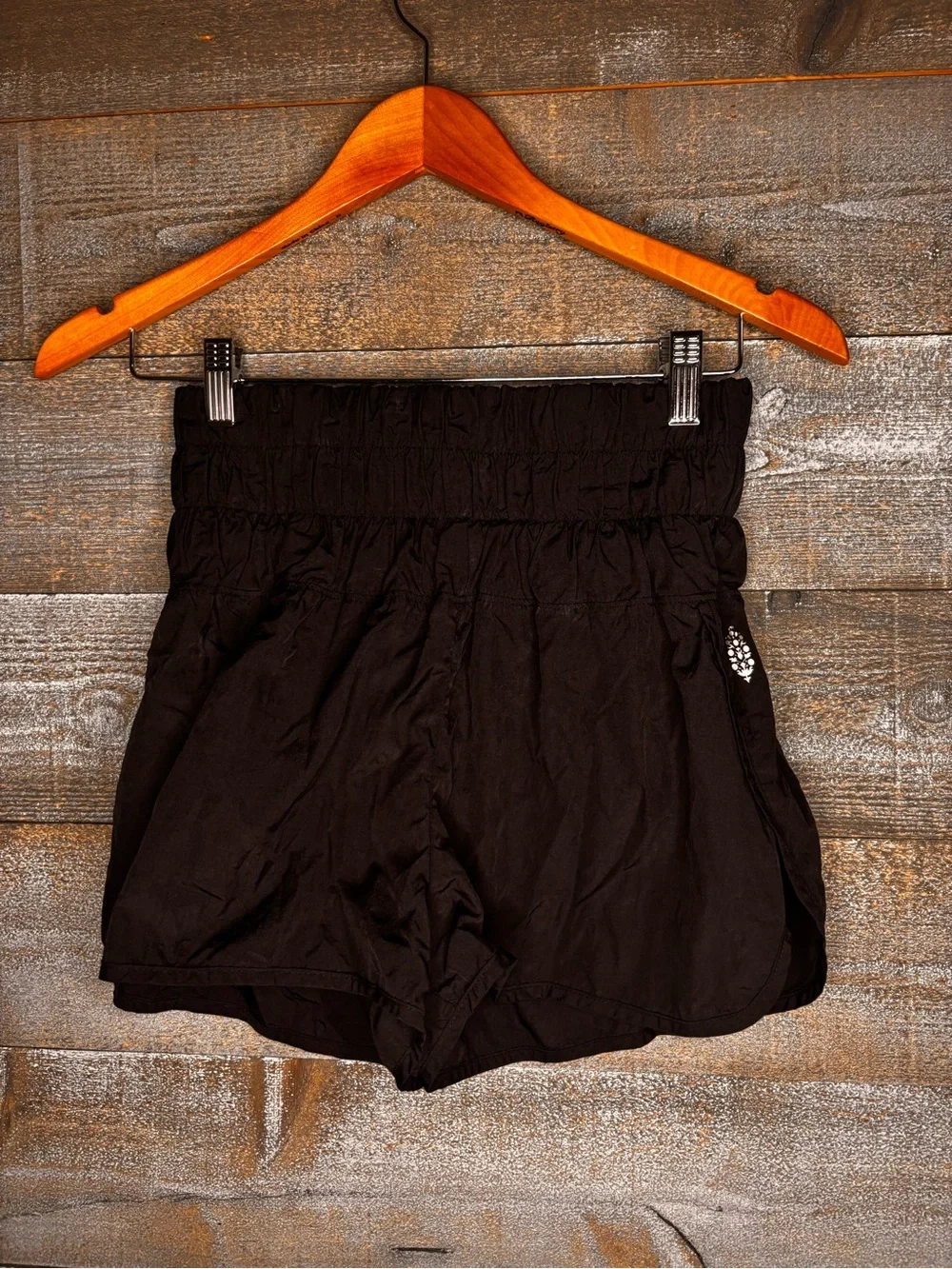 Free People Movement the way home Black High-Waist Smocked workout Shorts